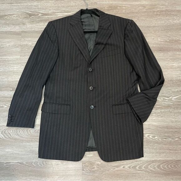 Ermenegildo Zegna Roma Cashmere Wool Black Brown 3-Button Blazer 48R Striped - Picture 1 of 15